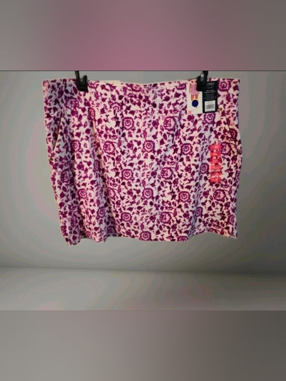 Jones New York Purple White Mid Length Athletic Slash Pocket Skort Casual Formal